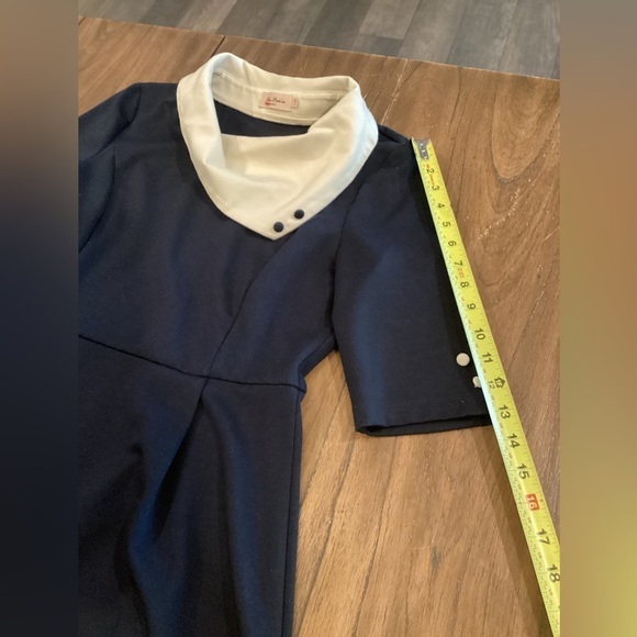 Miss Patina London Parisian Port Peter Pan Collar Dress Navy retro - Picture 11 of 16
